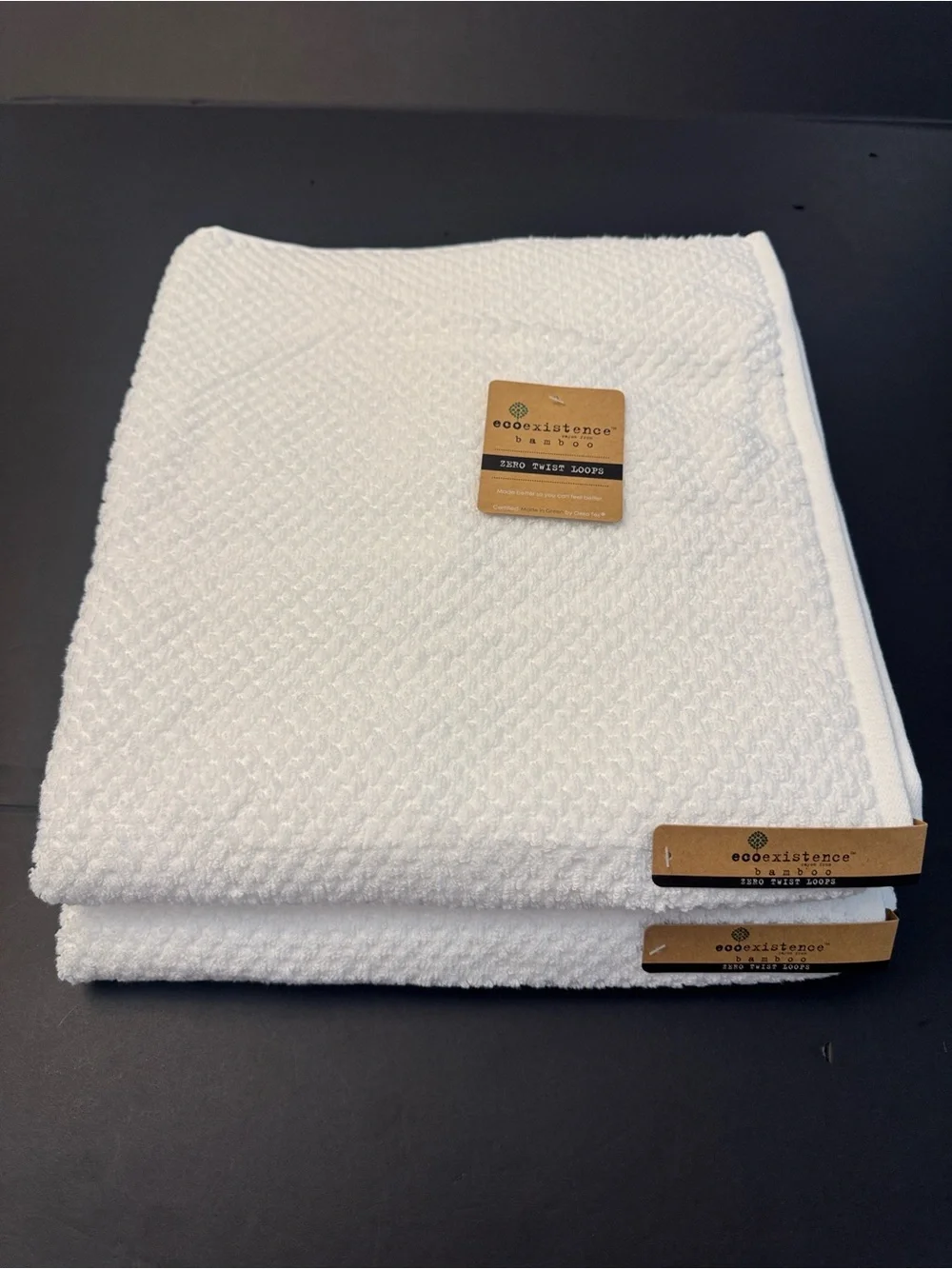 2pc ECOEXISTENCE Bamboo Zero Twist Loops Bath Towels - White